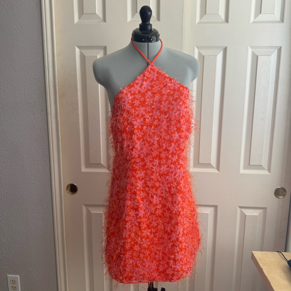 Orange and Pink Fringe Backless Dress